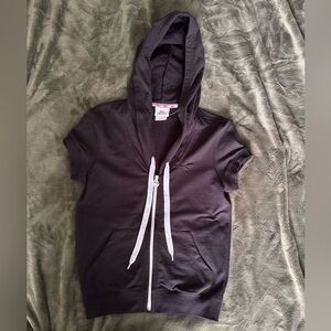 Lacoste Hoodie Mens 40 Black Short Sleeve Full Zip Fleece Sweatshirt